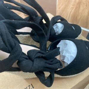 Black Espadrille Wedge Sandals